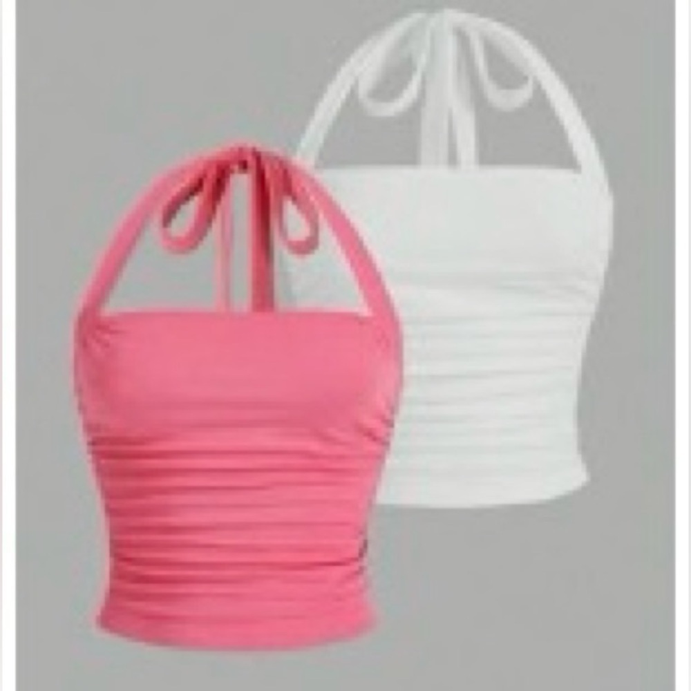 Pink and White Halter Tops